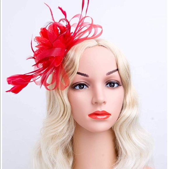 Rose Red Feather Fascinator - Picture 2 of 3